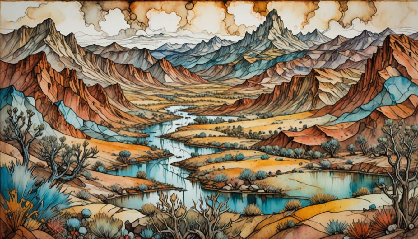 Vibrant American West Landscape in Whimsical Style