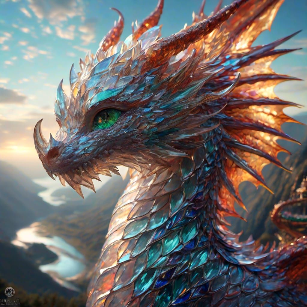 Beautiful Glass Dragon Portrait in Anime Style