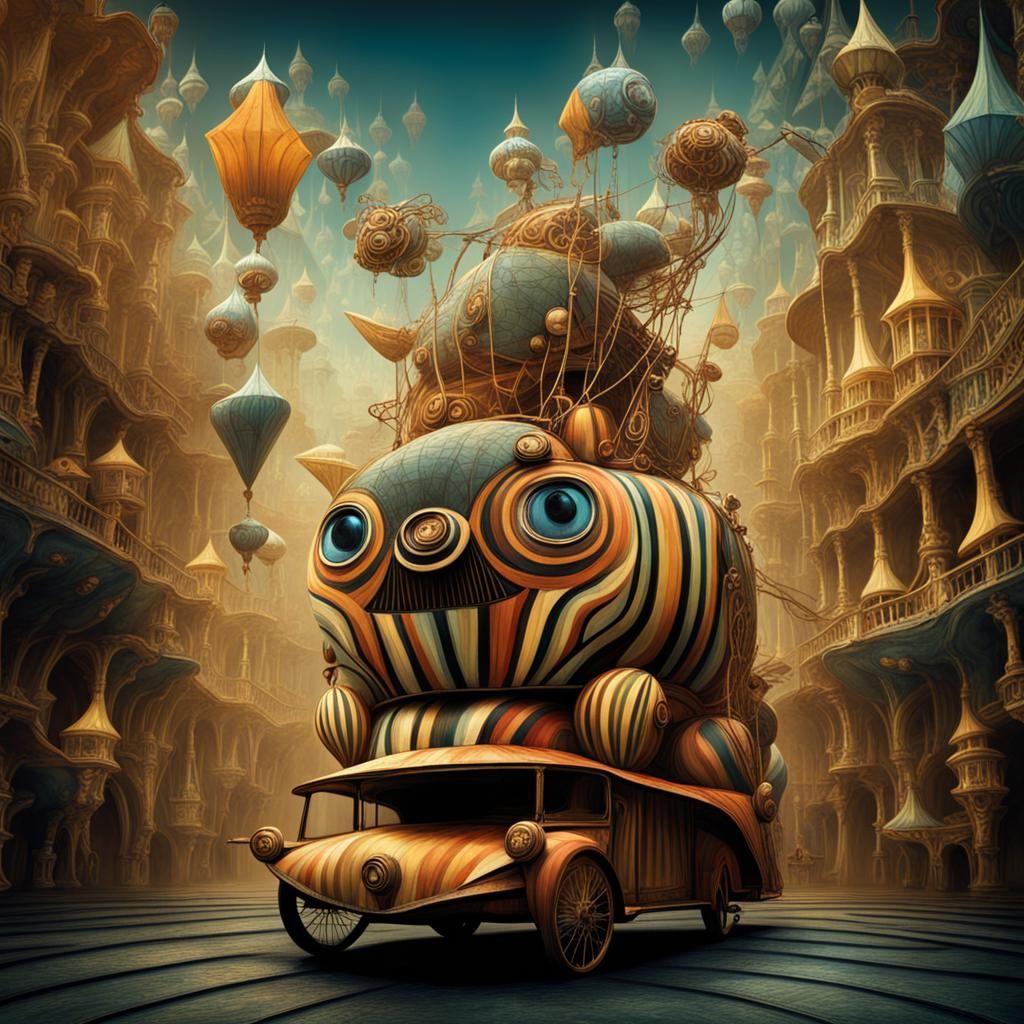 Surreal Cubist Creatures on Wheels: Digital Matte Painting