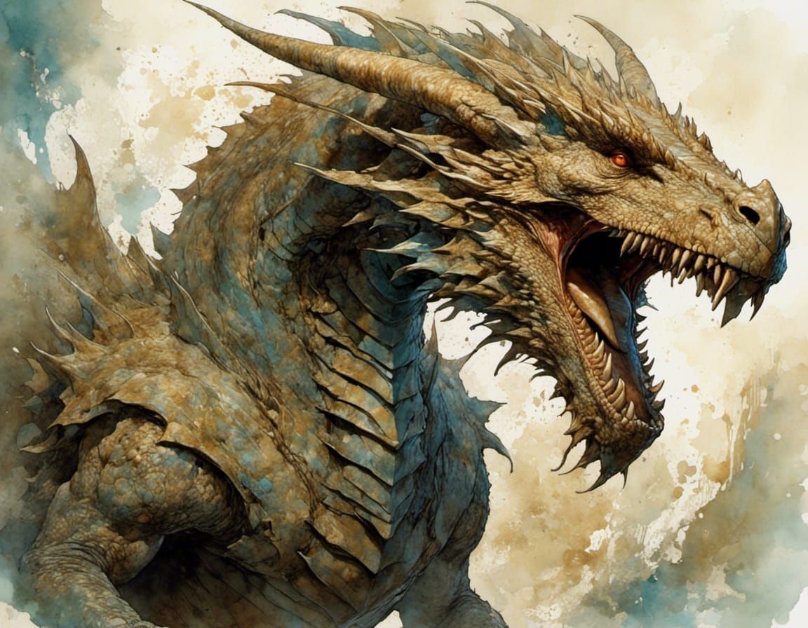 Golem Dragon Portrait in Oil Painting Style