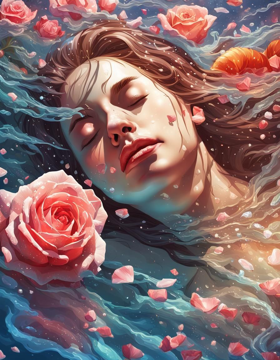 Woman Sleeping in Water with Crystal Bikini