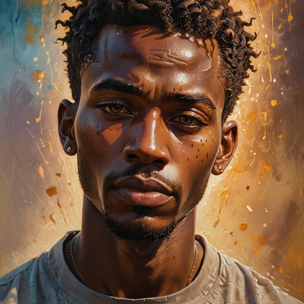 Young Man Praying in Golden Light as Oil Painting