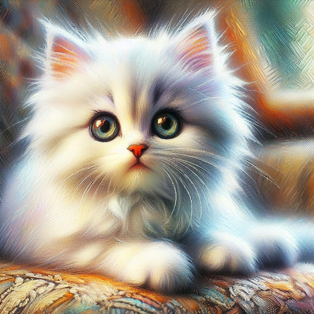 Adorable Kitten Portrait in Impressionistic Style
