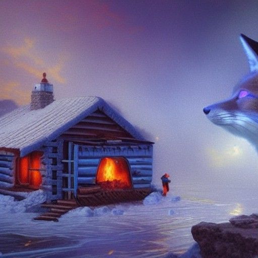 Blue Fox Flying in Arctic Fire: 4K Fantasy
