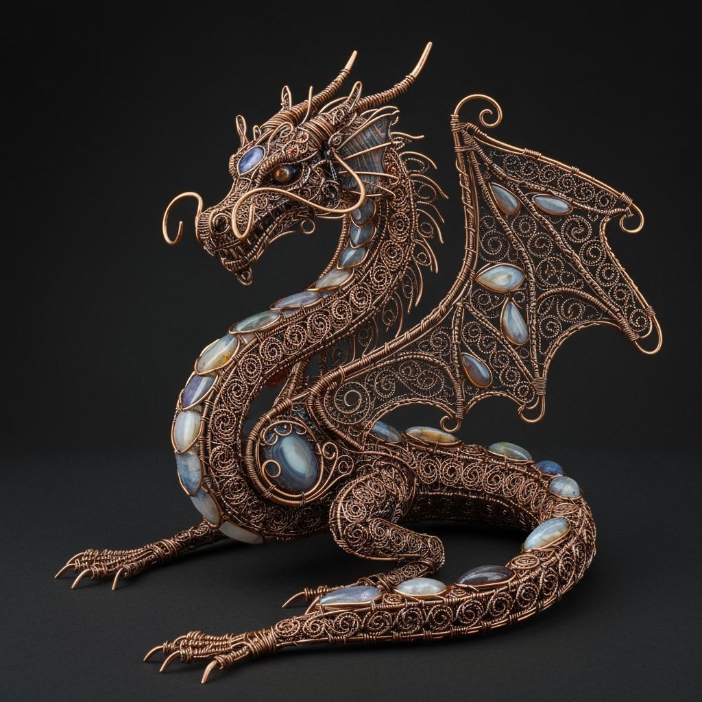 Art Nouveau Copper Wire Dragon Sculpture