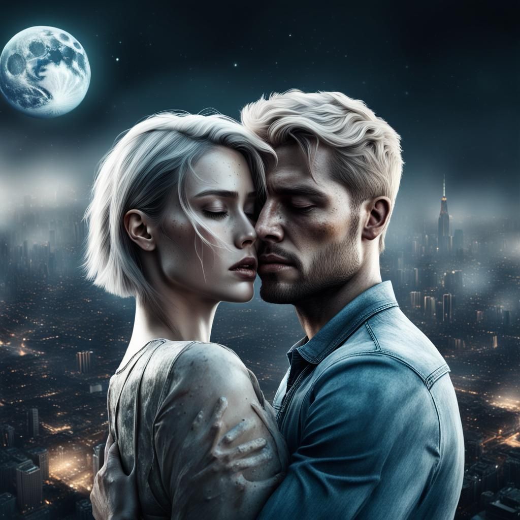 City on Moon Double Exposure: Realistic Photo