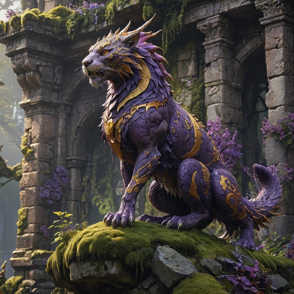 Majestic Fantasy Animal on Ancient Ruin