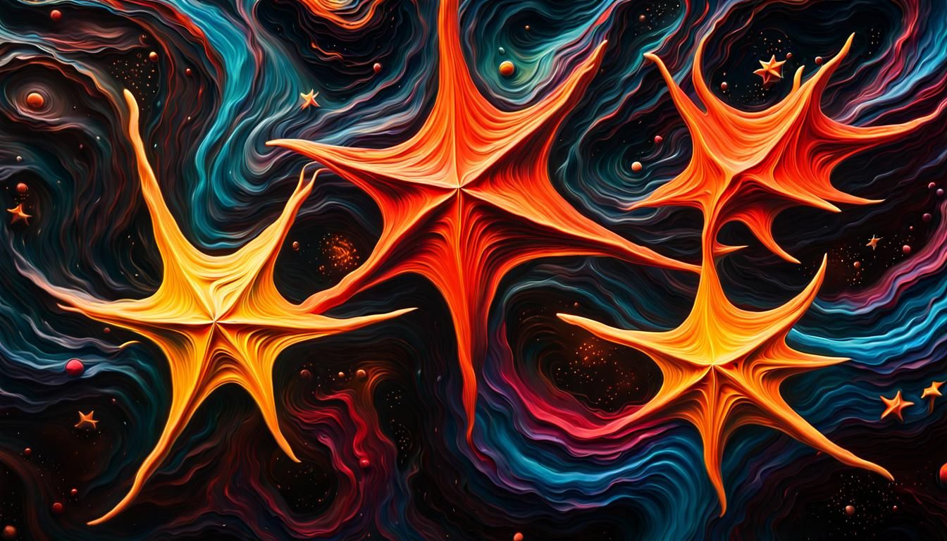 Celestial Stars Swirling in Vivid Impasto Oil Painting