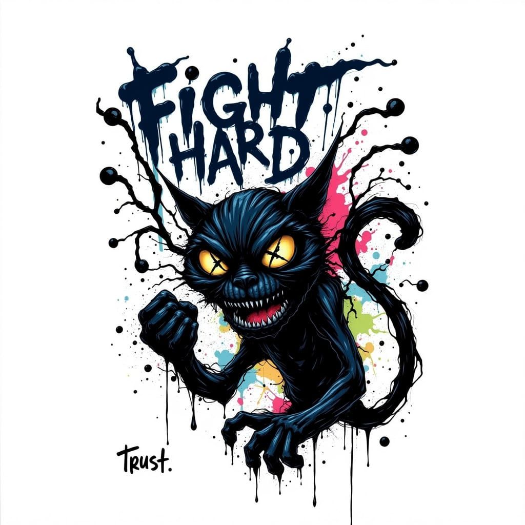 Graffiti-Style Angry Cat T-Shirt Design