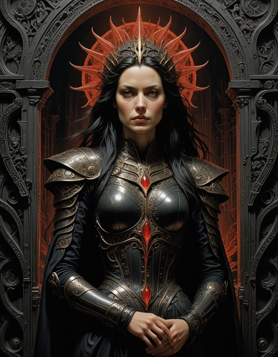 Ancient Goddess of War and Justice in Dark, Moody Style