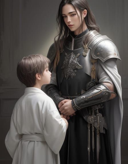 Grunge Oil Painting of Two Boys: Light vs. Dark