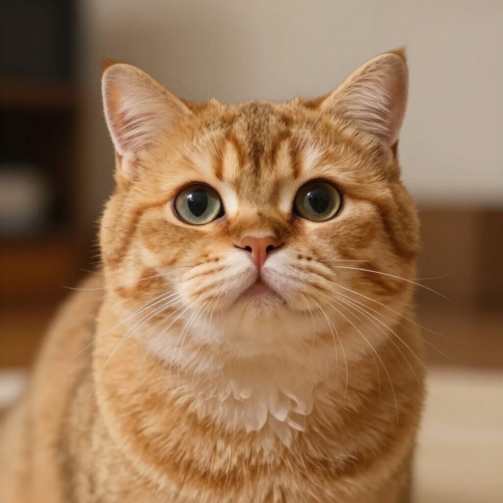 Ultra Realistic Chubby Ginger Cat Staring Playfully