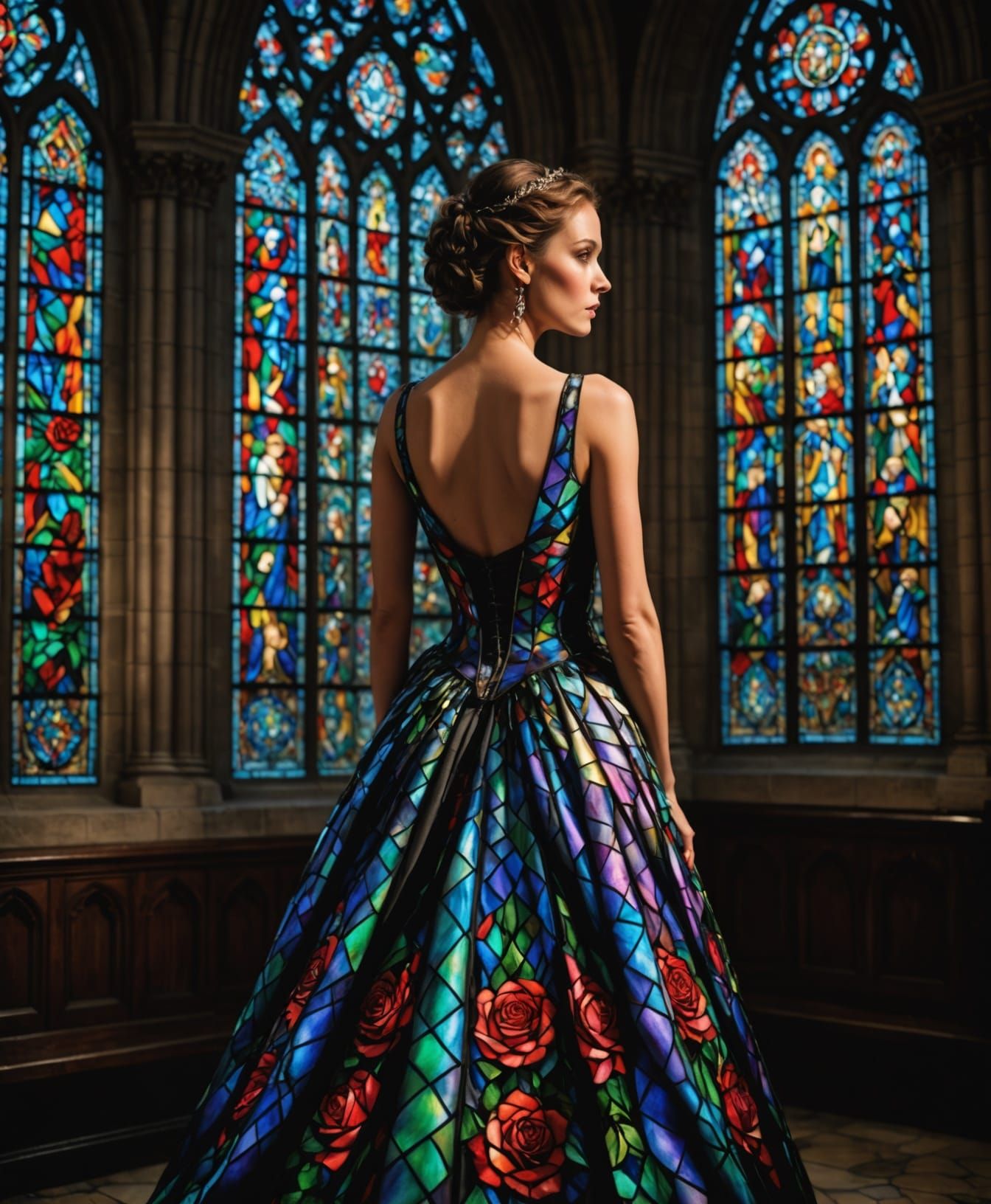 Gothic Stained Glass Goddess in Airbrushed Glory