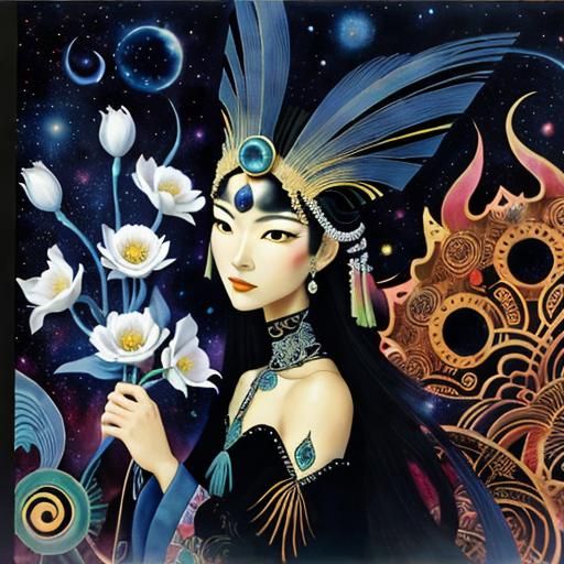 Floral Alien Galaxy Dance: Surreal Watercolor Painting