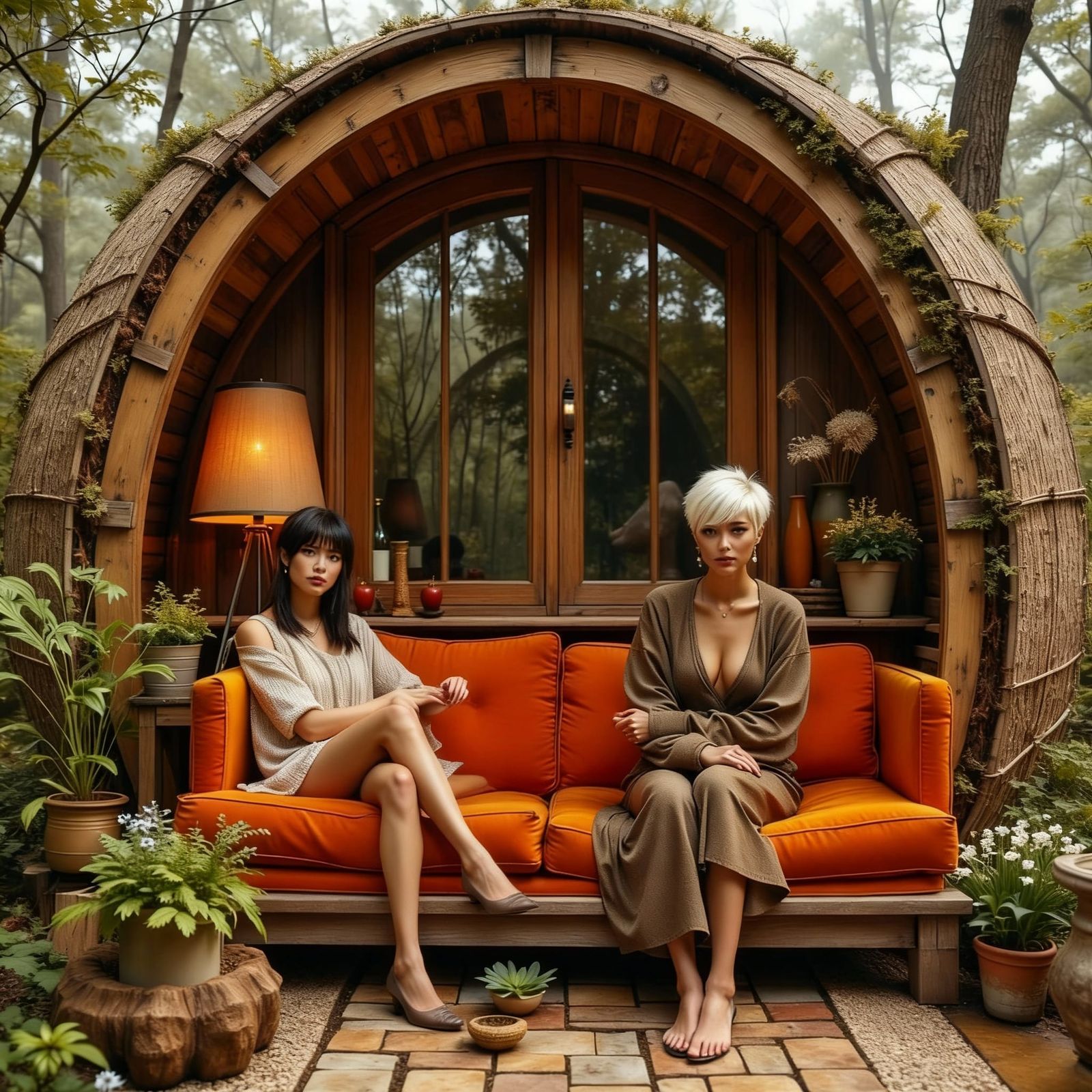 Cozy Geodesic Dome Hothouse With Two Women Inside