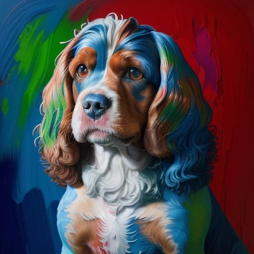 Colorful Cocker Spaniel in Neo-Impressionistic Style