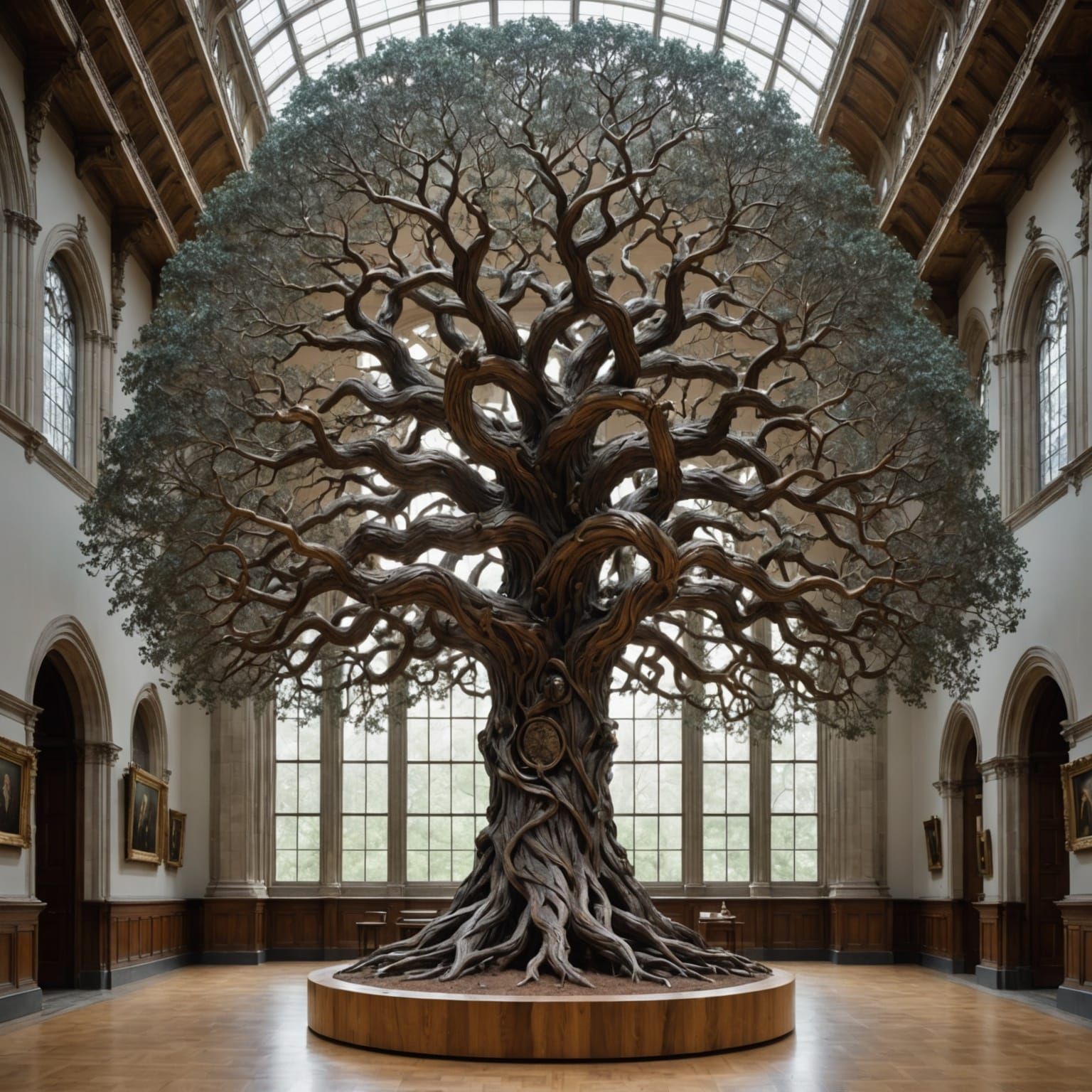 Monumental Wire Oak Sculpture in Art Gallery