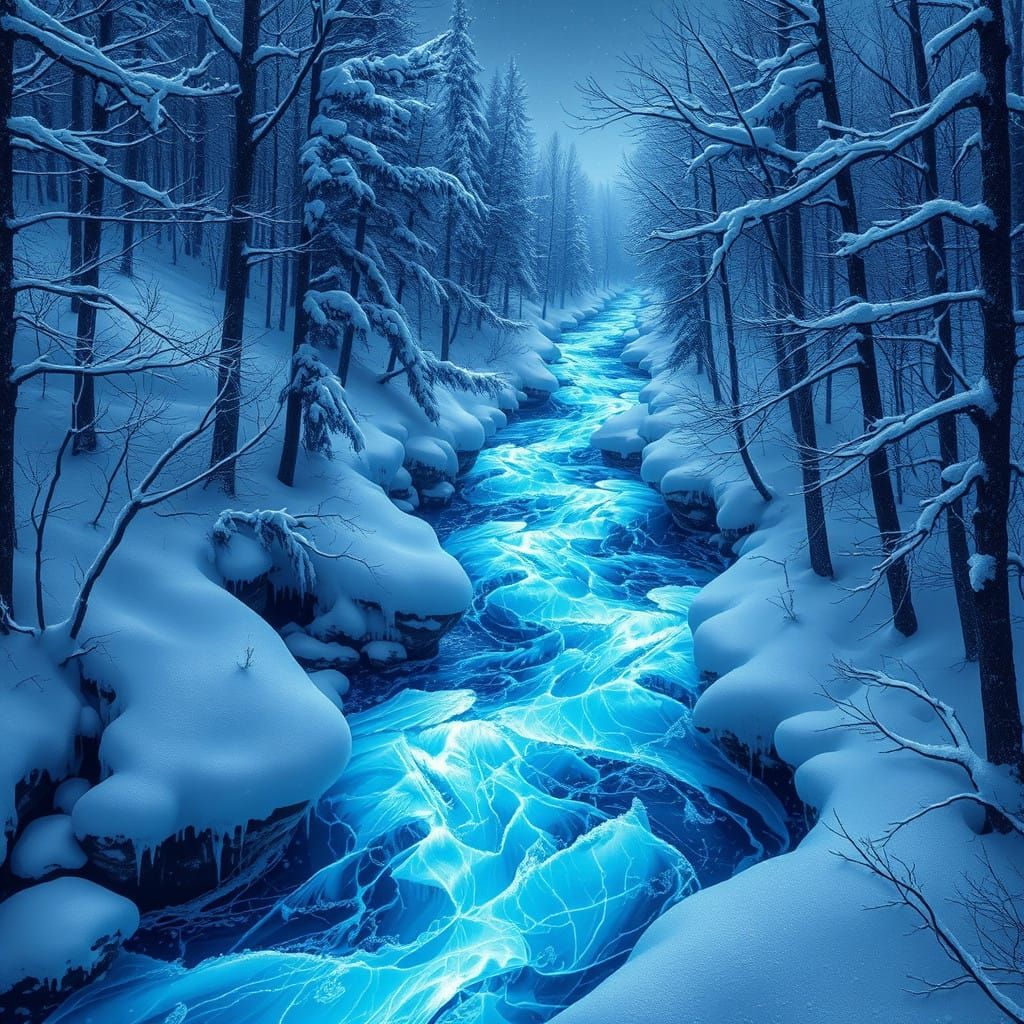 Frozen Serenity in a Bioluminescent Winter Wonderland