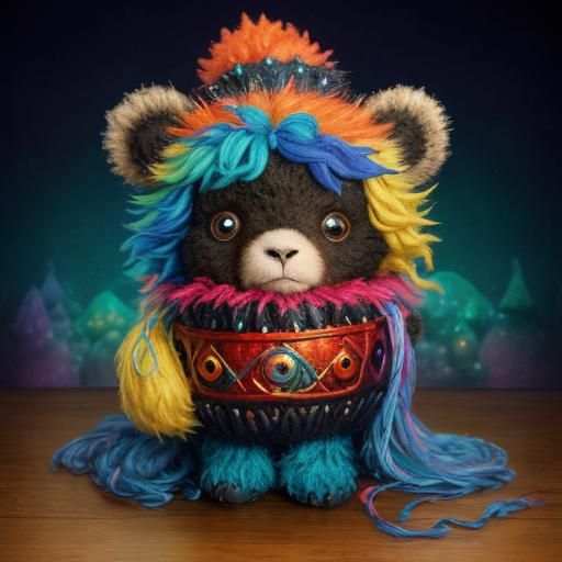 Cute Teddy Bear with Colorful Hat in Fantasy Art