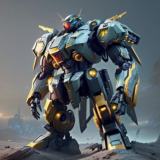 Heroic Sci-Fi Mech in Detailed Cel-Shaded Style