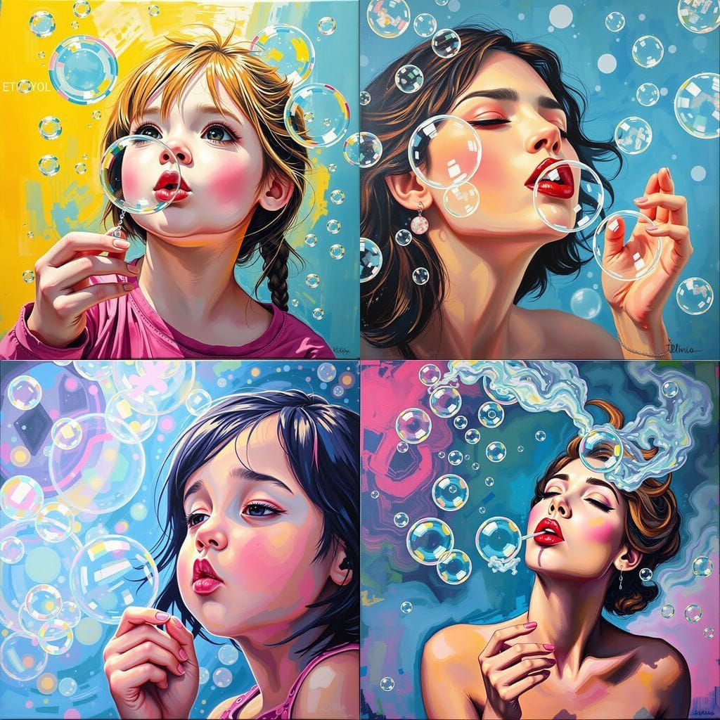 Blowing Bubbles: Acrylic Painting on Canvas