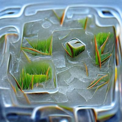 Grass Sprouts on Ice Cube