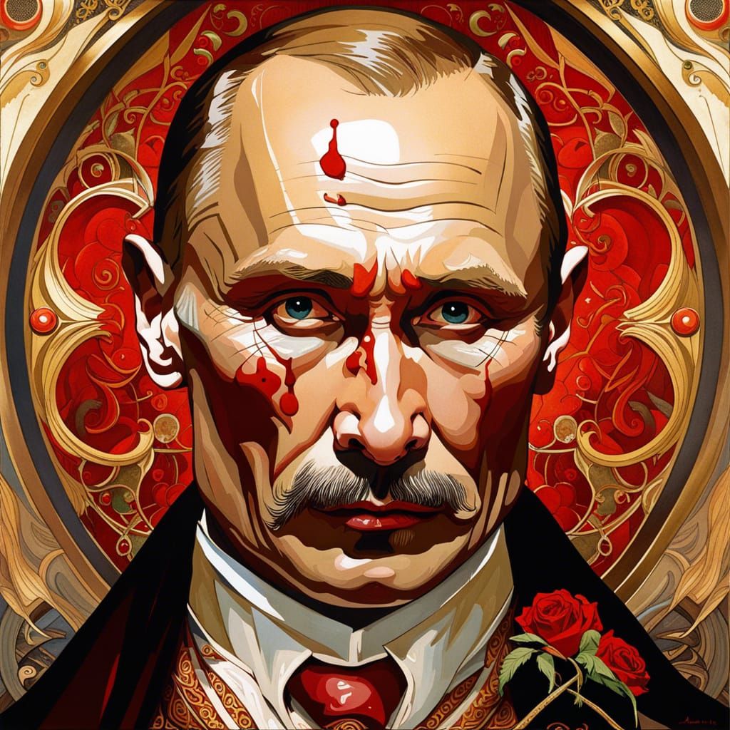 Grotesque Putin Portrait in Art Nouveau Style