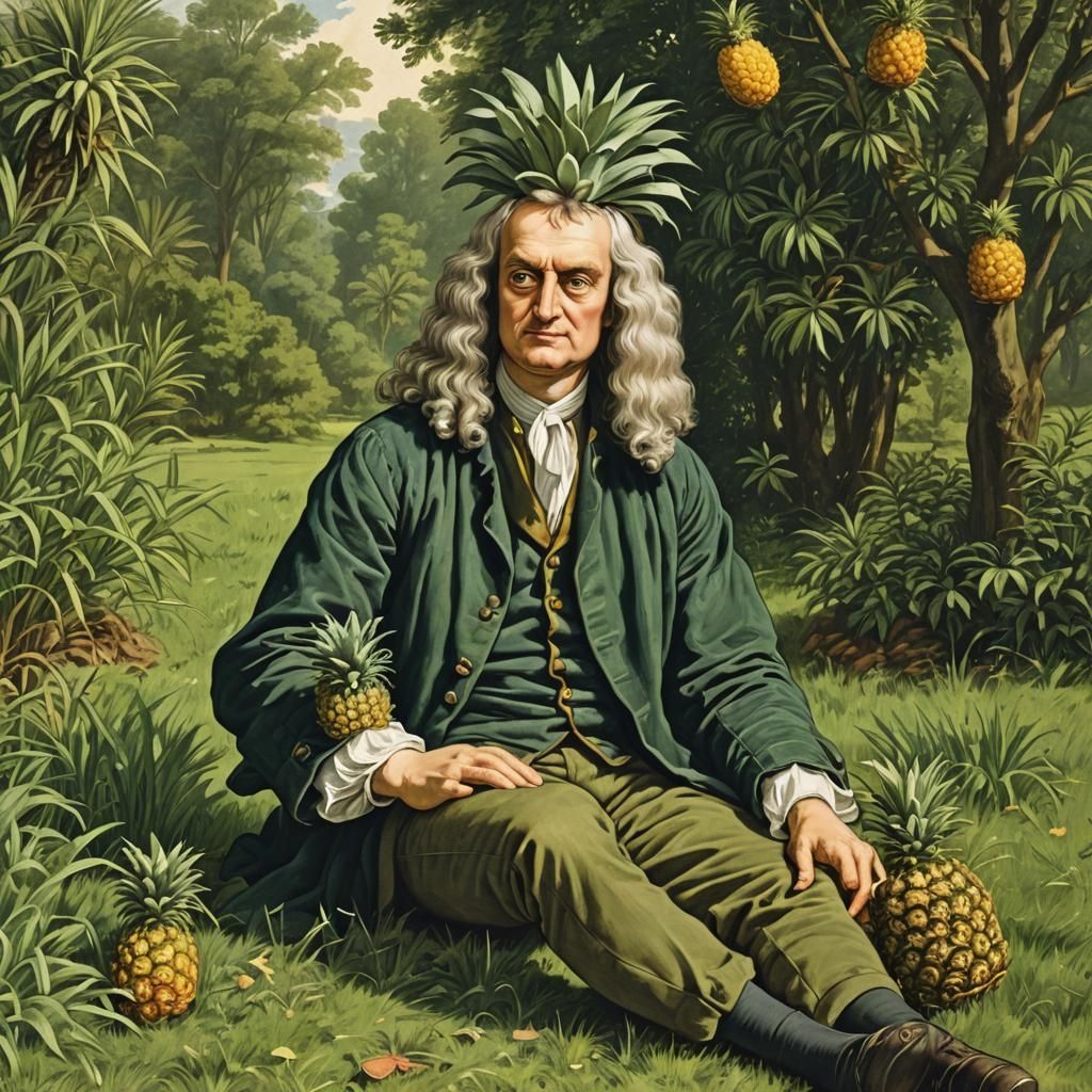 Isaac Newton hit on the head with a pineapple!