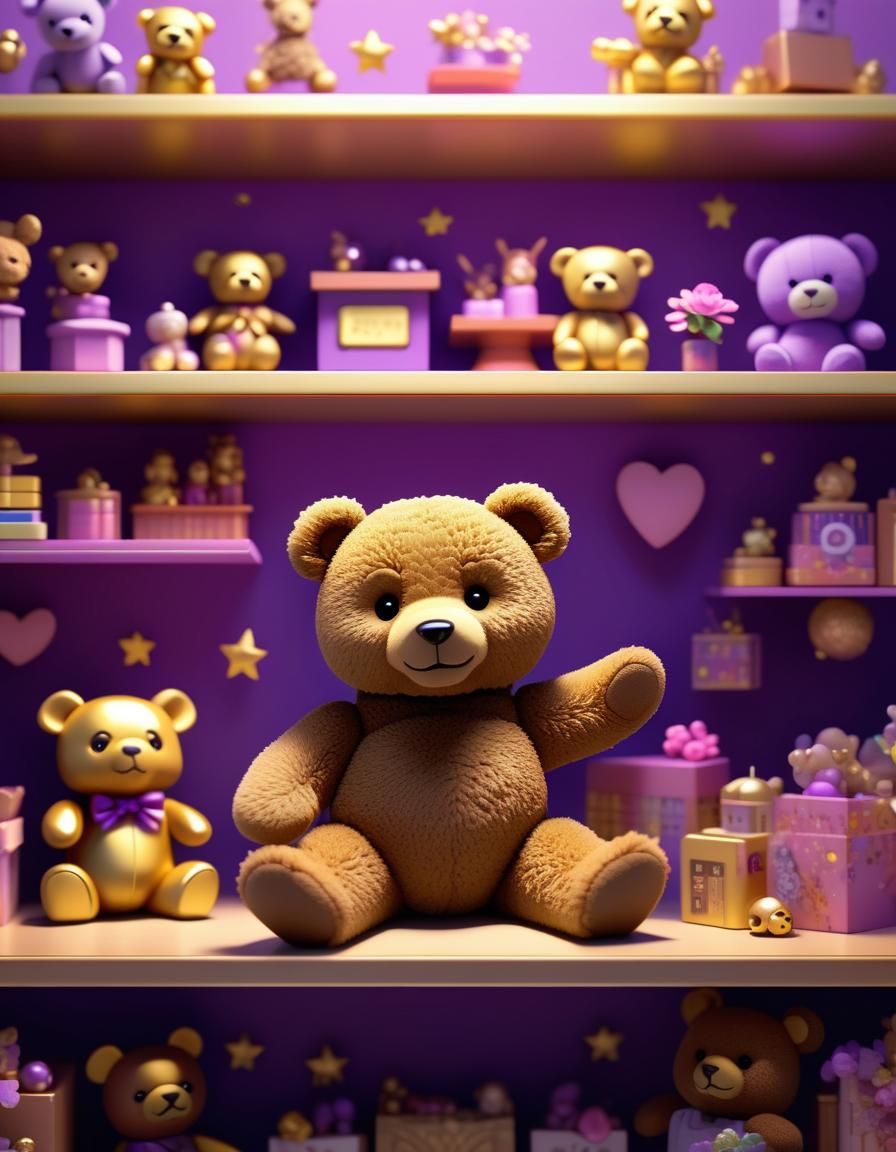 Cute Teddy Bear in Store: Chibi 3D Anime Art