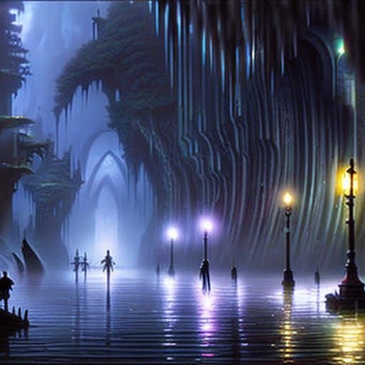 Eerie Dark Fantasy Matte Painting by Burton & Ghibli