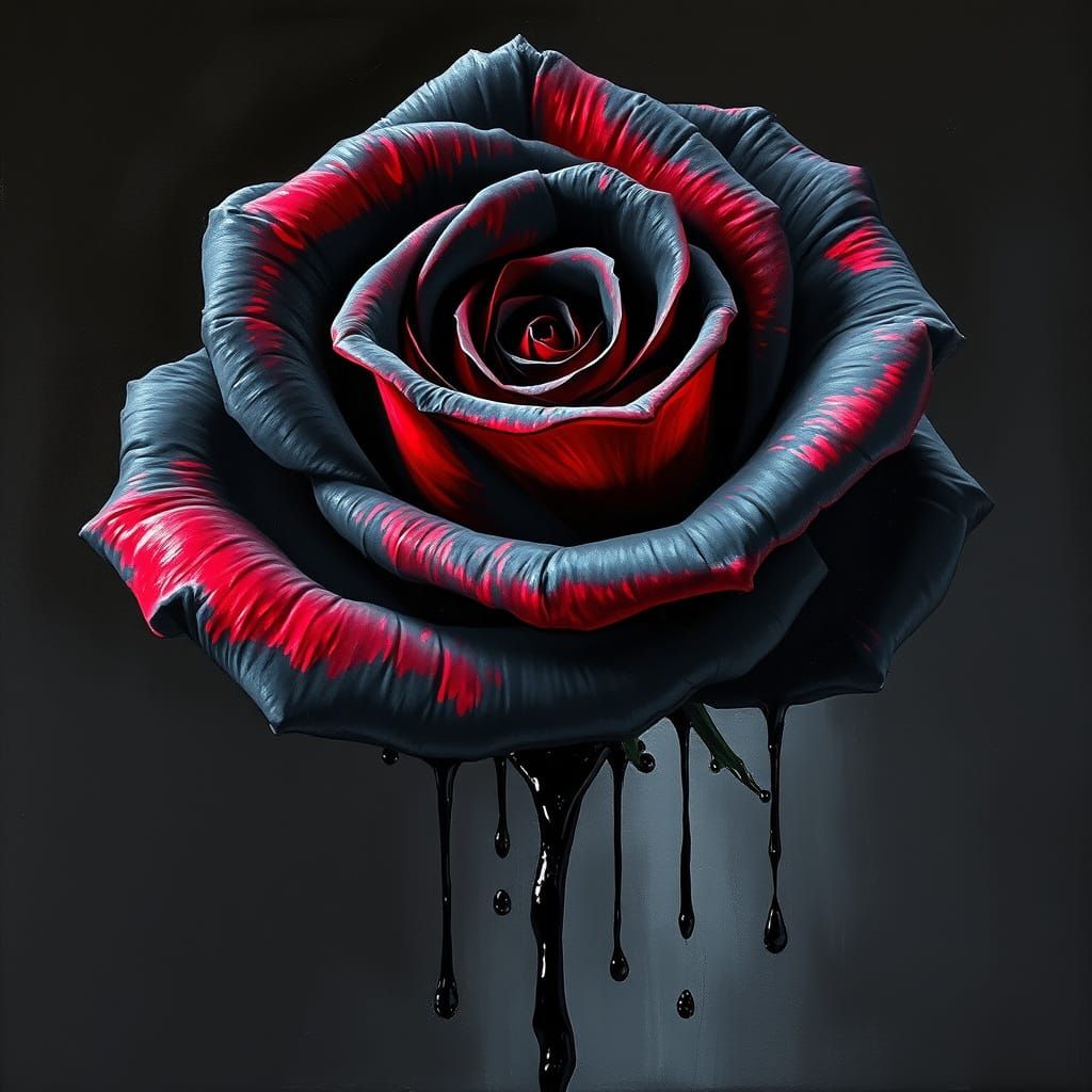 Black Rose Dripping Ink Oil Painting
