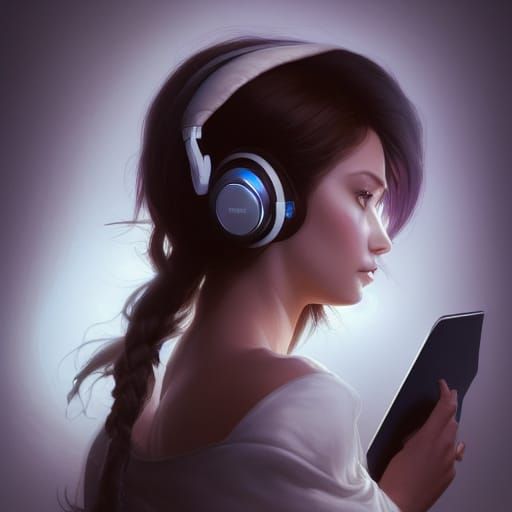 Elf Girl Portrait with Laptop, Hyperdetailed Art