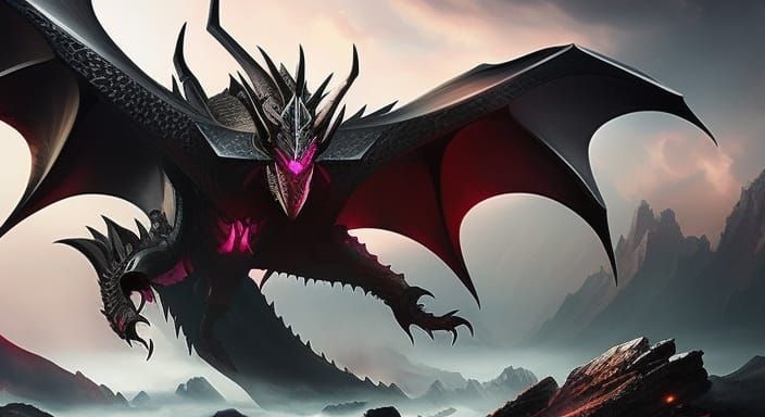 Mystical Black Dragon with Third Eye in Fantasy Art