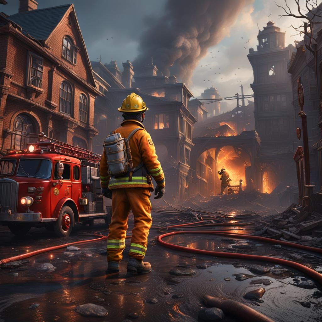 Detailed Matte Painting of a Fireman