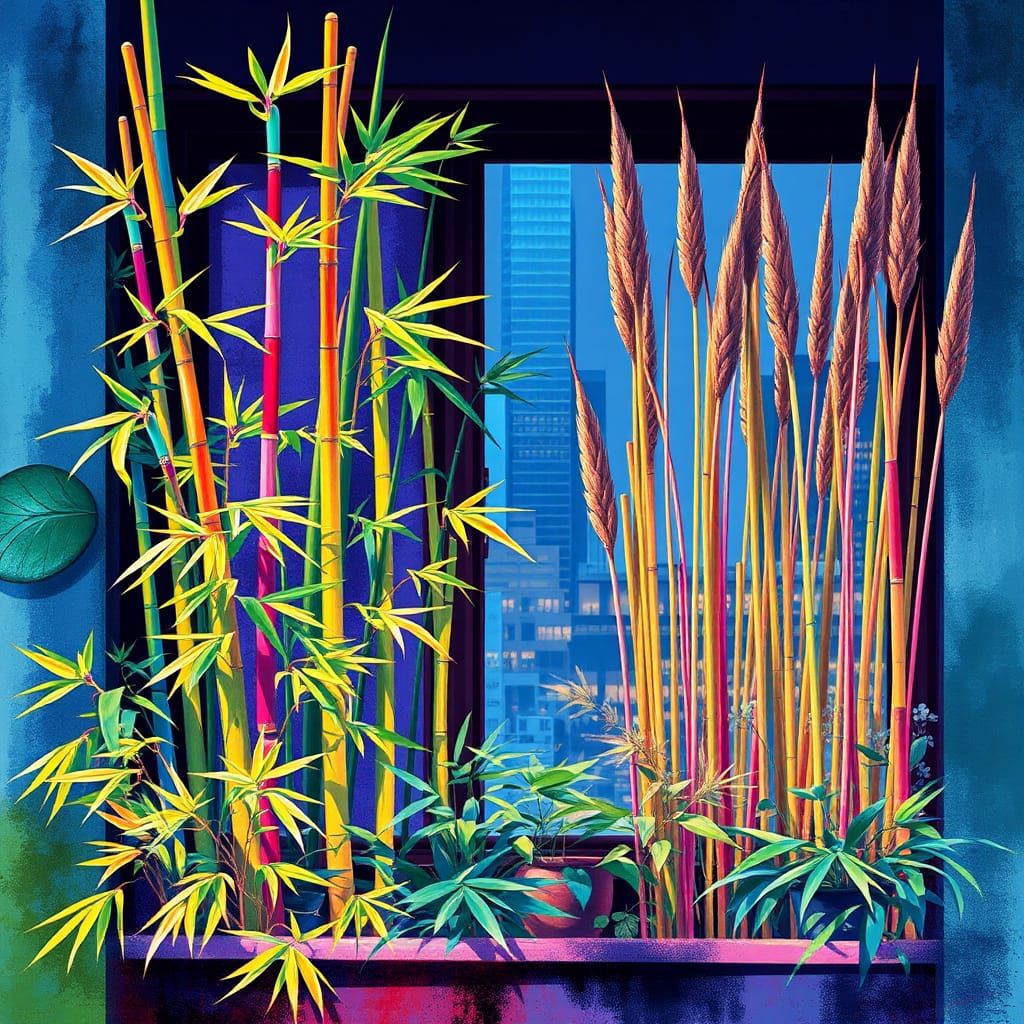 Pop Art, Digital Art, watercolor for an image of Bamboo plan...