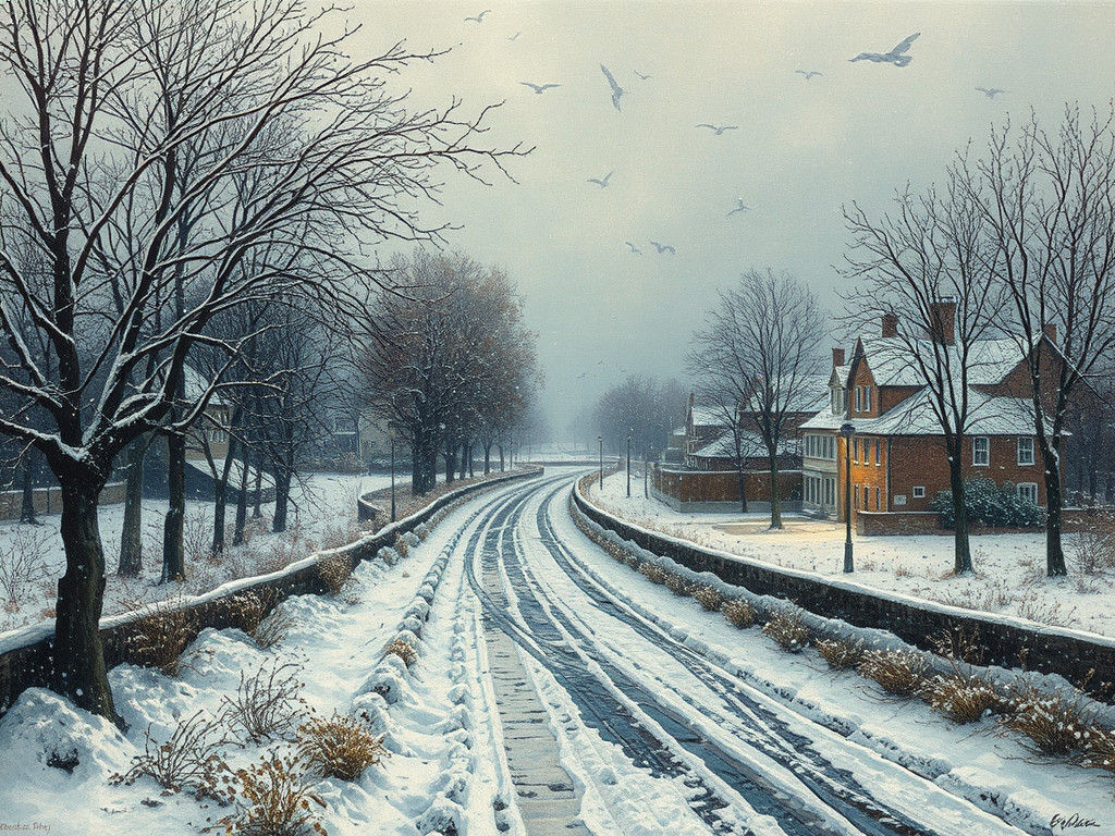 First Snowfall at Dusk in Watercolor Style