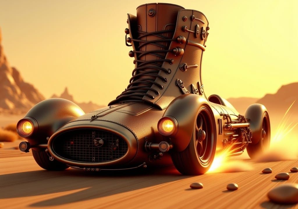 Leather Boot Race Car in Retro Sci-Fi Style