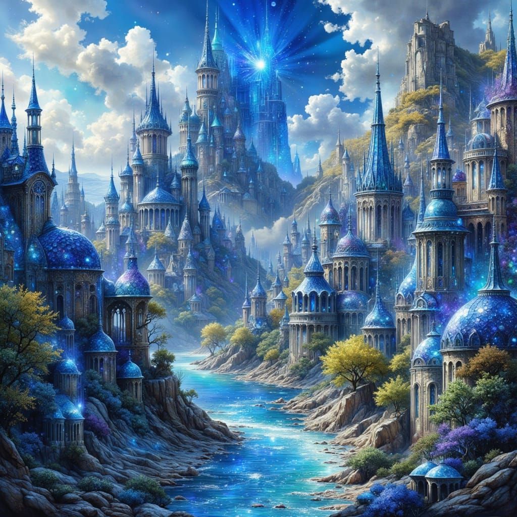 Sapphire City: Ornate Fantasy Architecture in Digital Art