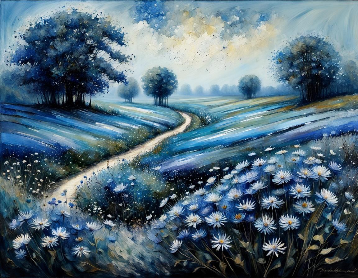 Blue Asters Bending: An Intricate Floral Scene