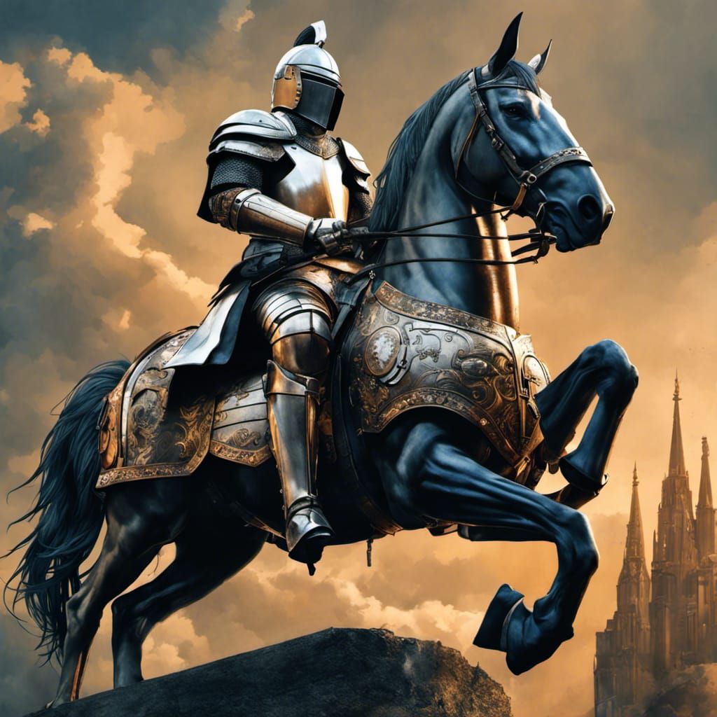 Armored Knight on Horseback: Hyperrealistic Watercolor Art