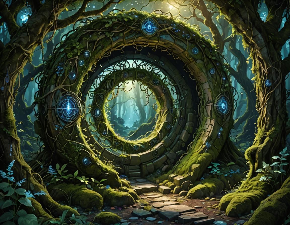 Magical Fae Portal in Bioluminescent Forest