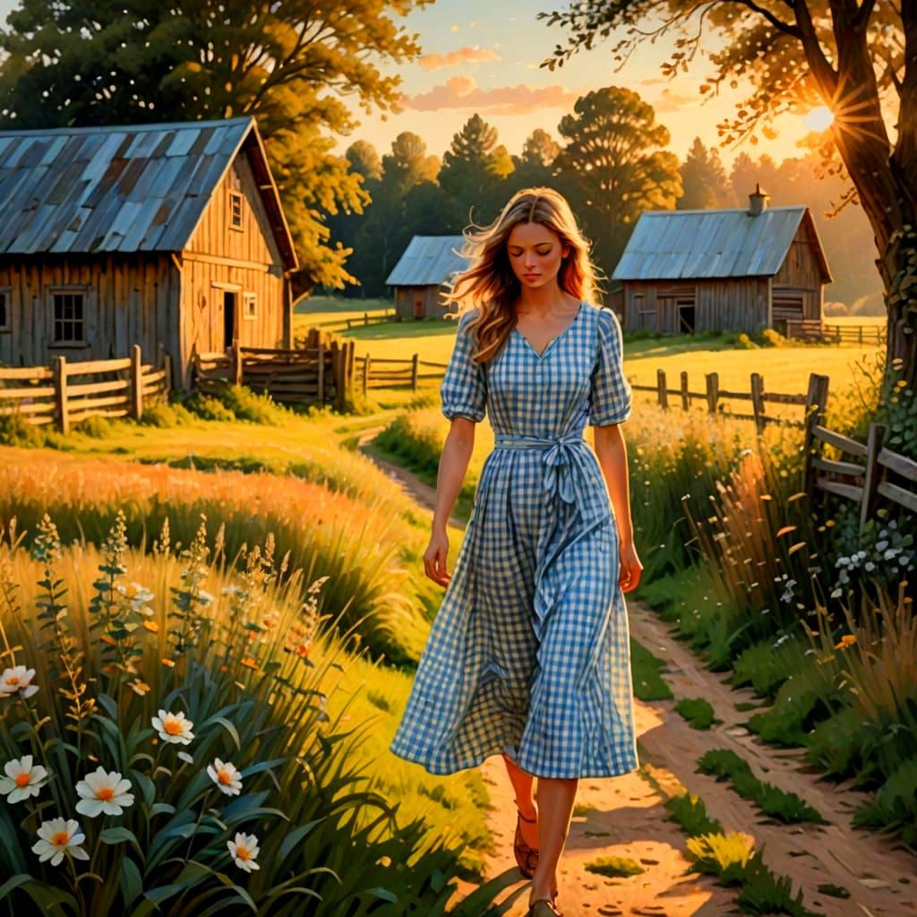 Norwegian Summer Farm Girl in Vintage Gingham