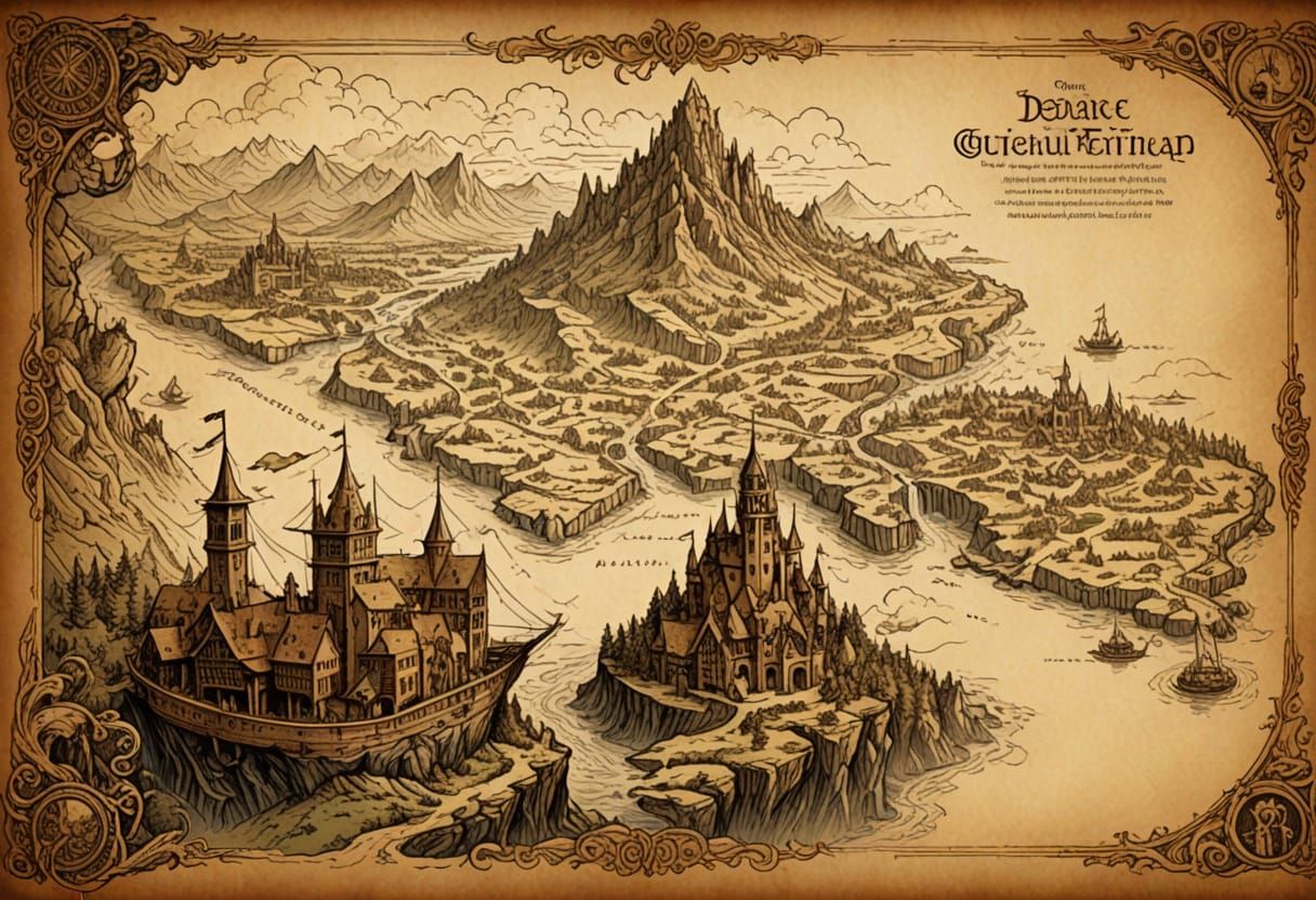 Medieval Fantasy World Unfolds on Ancient Parchment in Comic...