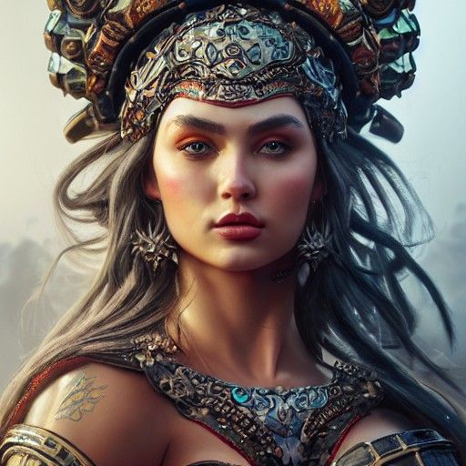 Voluptuous Warrior Goddess Portrait in Detailed Matte Painti...