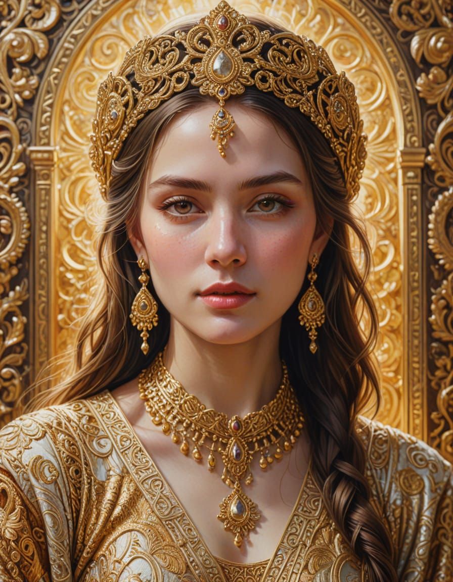 Symbolist Woman in Gold Jewelry Portrait