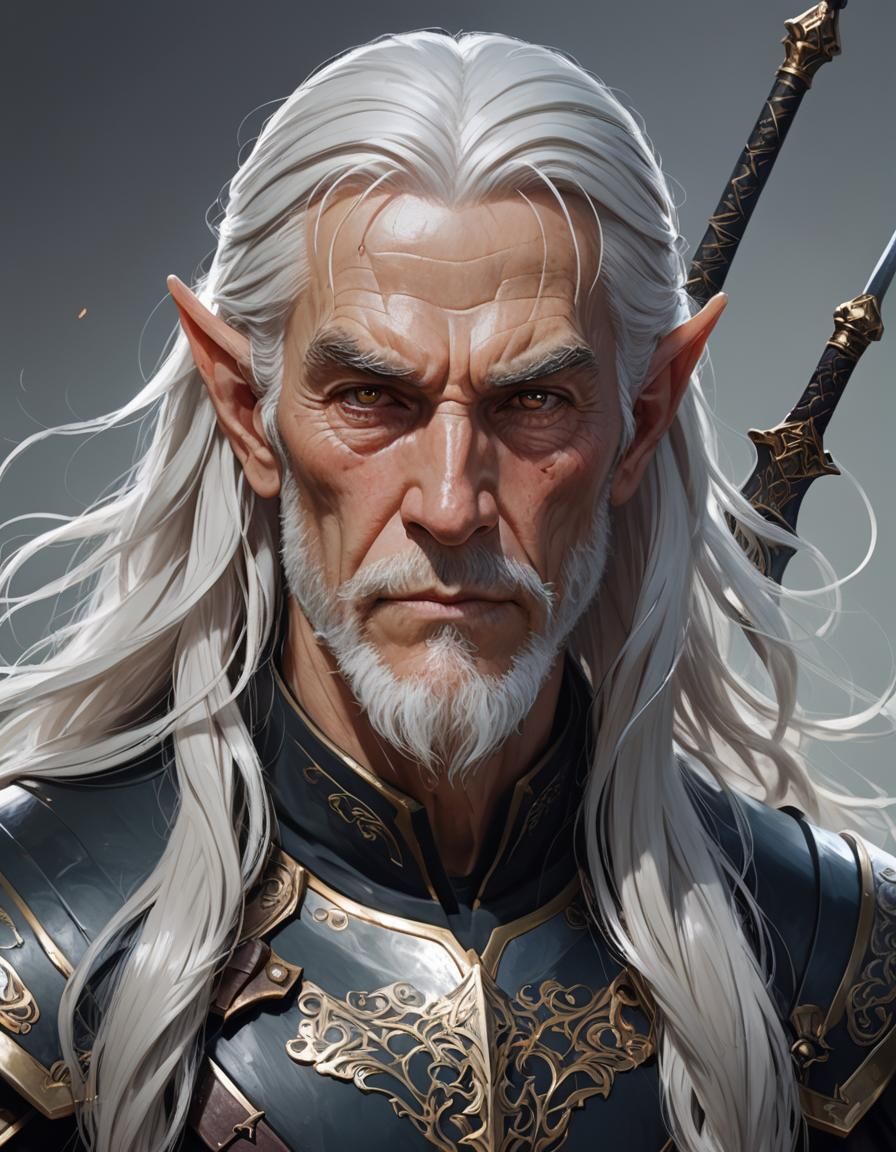 Elder Elf Lord in Dark Fantasy Armor, Cyberpunk Render