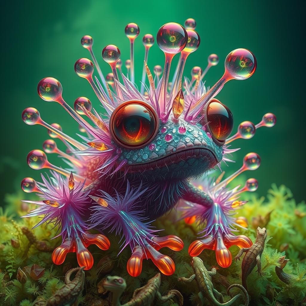 Ethereal Gemstone Chamber with Adventurer in Neon Ink Style