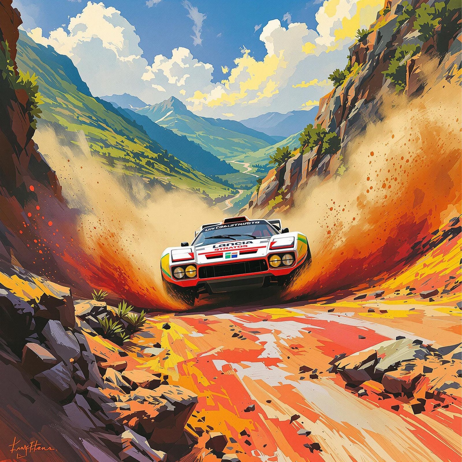 Lancia Stratos Rally Car in Painterly Illustration