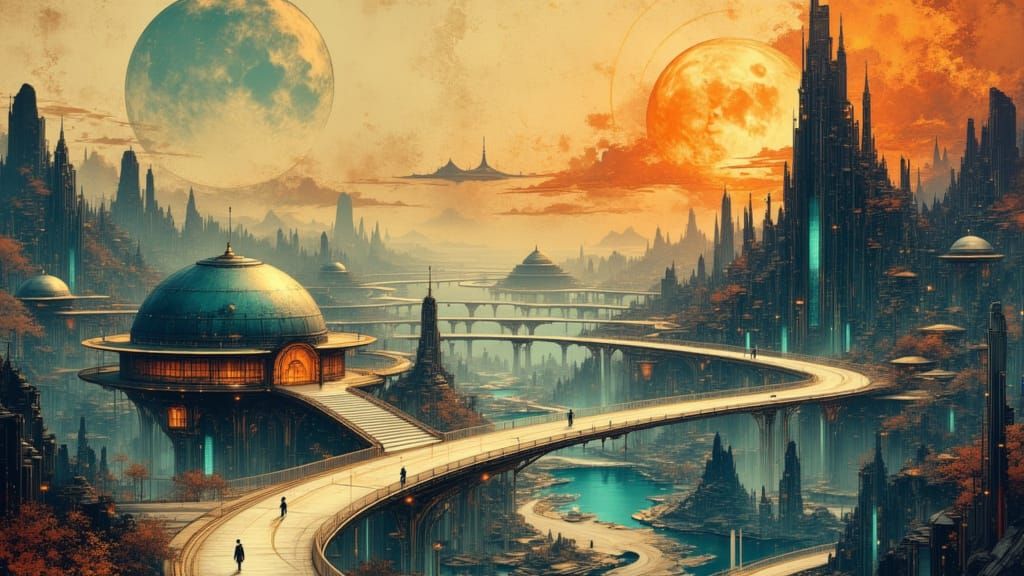 Vibrant Space Colony on Water Planet