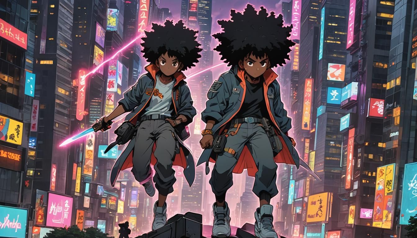 Cyberpunk African Warrior with Gundam Aura